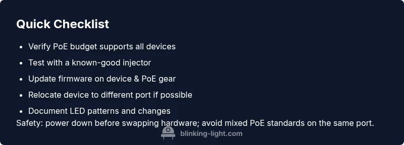 Checklist for troubleshooting ubiquiti PoE blinking light hardware