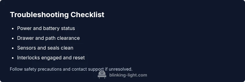Checklist infographic for yellow blinking light litter robot troubleshooting