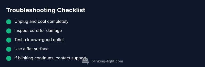 Infographic checklist for Yeamon heating pad blinking light troubleshooting