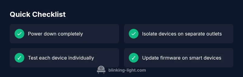Checklist infographic for diagnosing blinking lights after power off