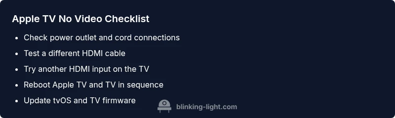 Checklist for troubleshooting Apple TV blinking light no video