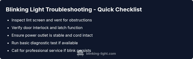 Checklist infographic for diagnosing blinking light on Samsung dryer