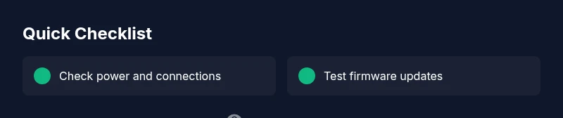 Infographic checklist for blinking indicator lights across devices
