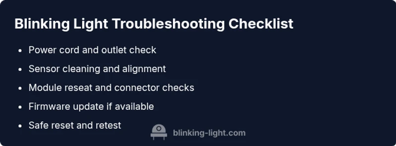 Checklist infographic for blinking light troubleshooting