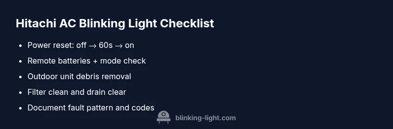 Hitachi AC blinking light troubleshooting checklist infographic