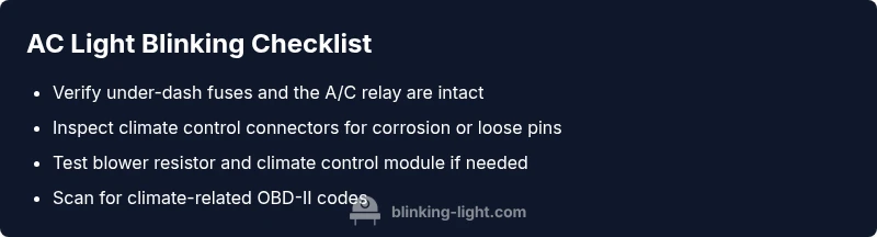Checklist for diagnosing blinking AC light in a 2003 Camry