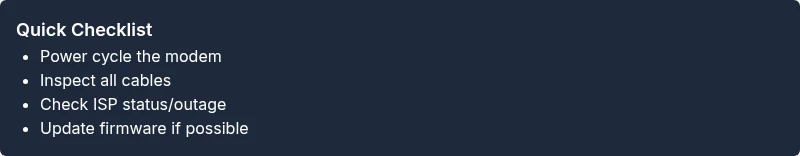 Checklist for orange modem light troubleshooting