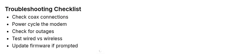 Checklist for Cox modem green blinking light troubleshooting