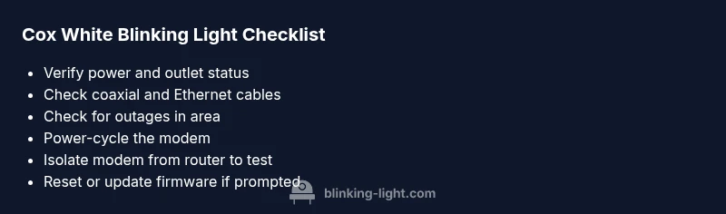 Checklist infographic showing steps to fix Cox white blinking light