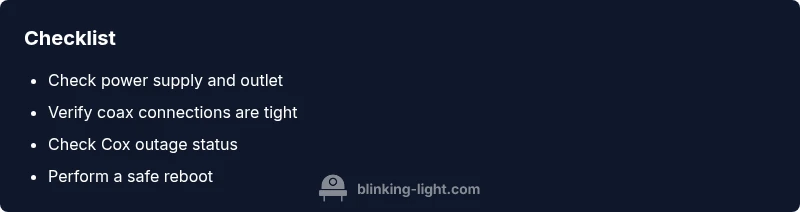 Checklist for diagnosing Cox modem blue LED