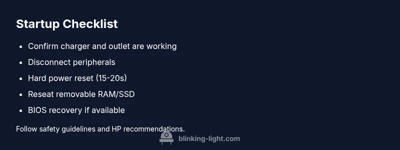 Checklist infographic for HP EliteBook startup troubleshooting