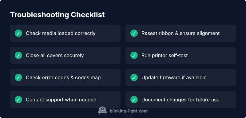 Infographic checklist for resolving blinking red light on Zebra GX420t printer