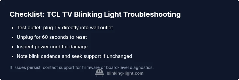 Checklist infographic showing steps to troubleshoot TCL TV blinking light