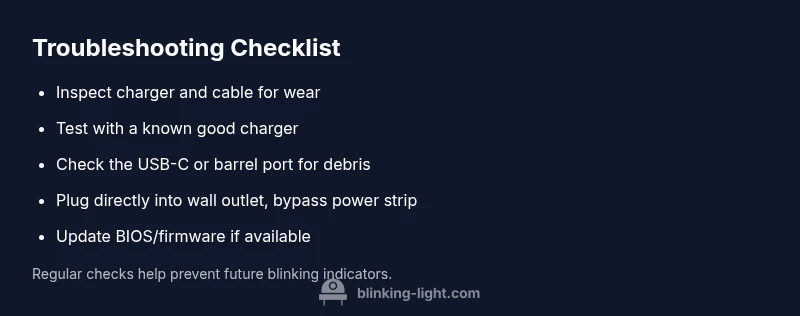 Checklist infographic for laptop charging light troubleshooting