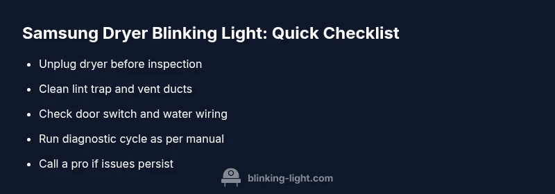 Tailwind infographic checklist for Samsung dryer blinking light troubleshooting