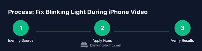 Timeline flow diagram showing steps to fix blinking light during iPhone video