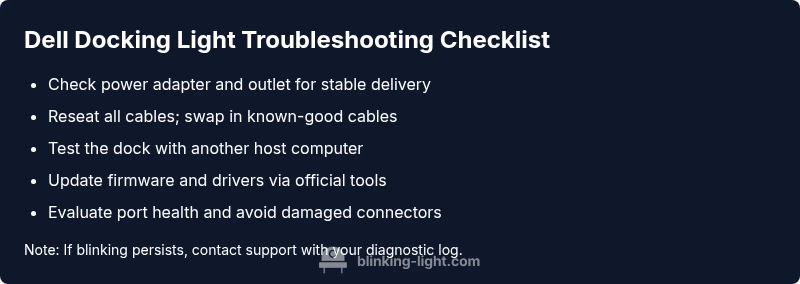 Infographic checklist for Dell docking station blinking light troubleshooting