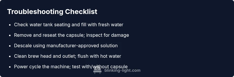 Checklist infographic for troubleshooting the nespresso vertuoline blinking light
