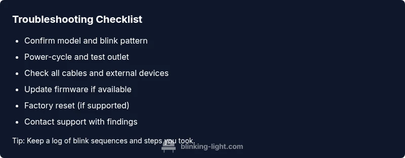Checklist infographic for troubleshooting a blinking Sharp TV indicator