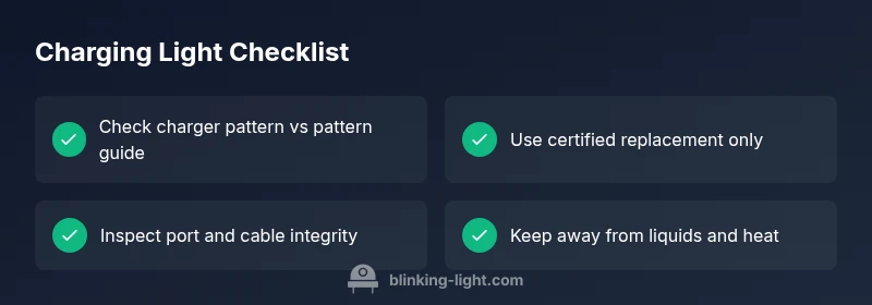 Checklist visual for blinking charger indicators and safe testing